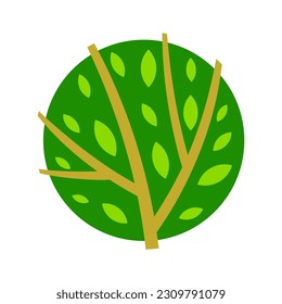 Stylized tree with leaves. Illustration or concept for emblem and design.