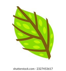 Árbol estilizado con hojas. Ilustración o concepto para emblema y diseño.