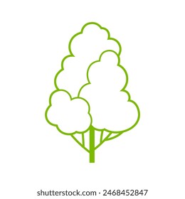 Árbol estilizado con hojas. Ilustración o icono para emblema y diseño.