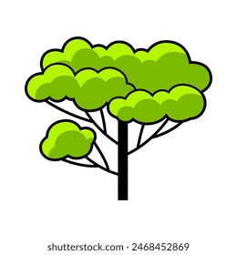 Árbol estilizado con hojas. Ilustración o icono para emblema y diseño.
