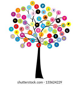 Stylized tree with letters of alphabet