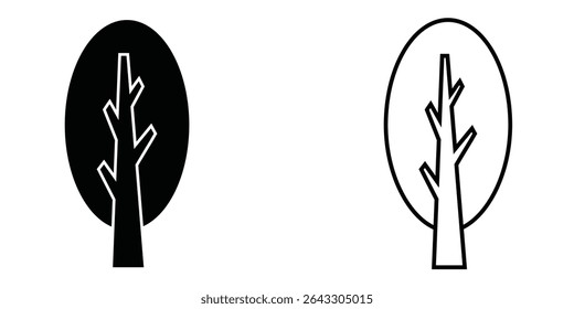 Stylized tree logo design featuring contrasting black and white versions in a modern minimalist style