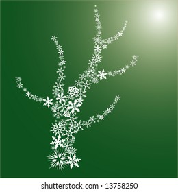 Stylized tree made from snow flakes