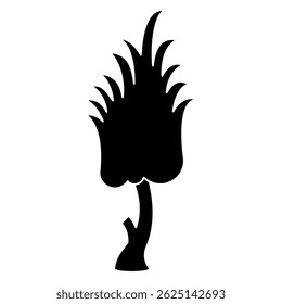 Stylized tree. Medieval design. Black and white silhouette.