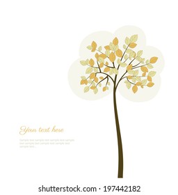 Stylized  tree with natural leaves. Beautiful background. Card