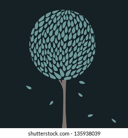Stylized tree on dark background. Vector illustration