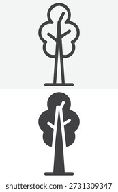 Planta de árbol estilizada que se muestra en un conjunto de iconos de estilo diferente. Línea, contorno e ícono sólido con signo y Vector de trazo editable. Icono de la planta del árbol para el bosque, la ecología y el icono de la naturaleza.