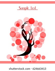 Stylized tree with red leaves on a white background for banner, postcards,sales, greeting or invitation