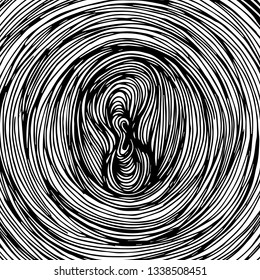 Stylized tree rings. Abstract background, texture. Art. Monochrome vector illustration. Line drawing. Design element.
