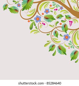 stylized tree with with sheet and flower