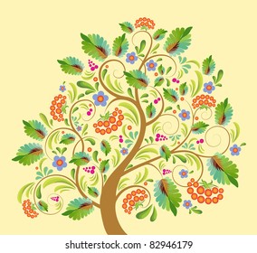 stylized tree with sheet, the fruit and flower