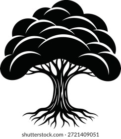 Silueta de árbol estilizado con ramas y raíces
