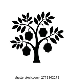 Stylized Tree Silhouette With Fruit Black On White