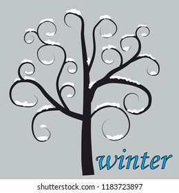 A stylized tree in the snow in winter time