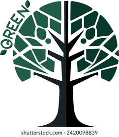 stylized tree, symbol of vital energy, greenery, grass, eco