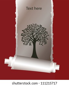 árbol estilizado bajo una chatarra de papel, tapa, tarjeta