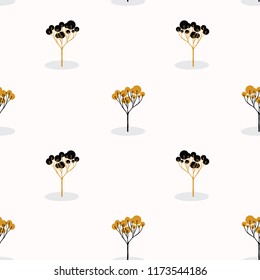 Stylized Tree Wood Repeating Seamless Pattern, Hand Drawn Vintage Style Nature lllustration of Folk Art Forest for Fabric, Scrapbooking, Fashion Prints Textiles, Retro Wallpaper, Modern Pop Stationery