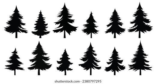 Stylized trees, Christmas tree, isolated on white background, vector design