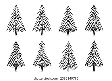 Stylized trees, Christmas tree, isolated on white background, vector design