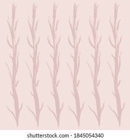 Stylized trees, forest, branches, light pink background for scrapbooking, paper, web, vector.