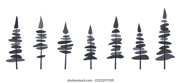 Stylized trees, isolated on white background, vector design