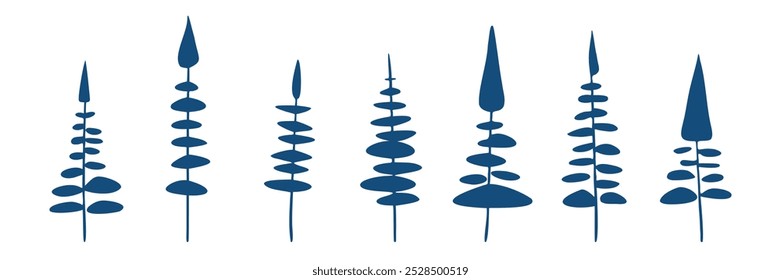 Stylized trees, isolated on white background, vector design