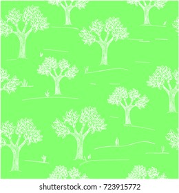 Stylized trees painted with a thin white line, forest, garden. sketch. Freehand drawing vector  with doodles. modern seamless pattern.
