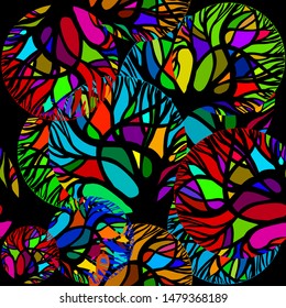 Stylized trees seamless pattern. Vector illustration
