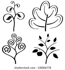 stylized trees set black on white