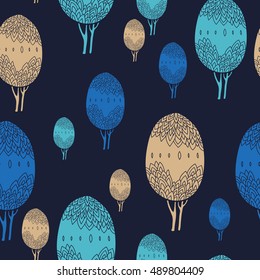 Stylized trees. Vector seamless pattern. Hand drawn illustration with park