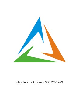 stylized triangle abstract logo, three shape forming a triangle design template vector illustration