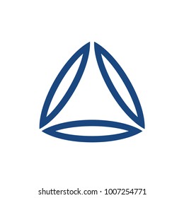 stylized triangle abstract logo, three shape forming a triangle design template vector illustration