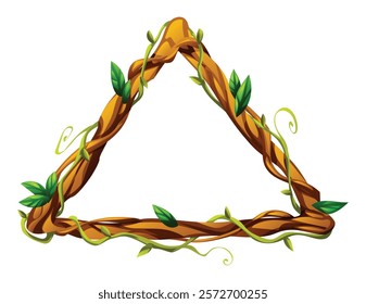 Stylized triangle liana frame with decorative vines and leaves. Vector cartoon illustration