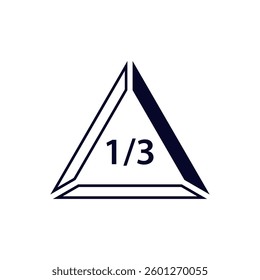 A stylized triangle shape features a fraction symbol. this geometric design is bold and modern.