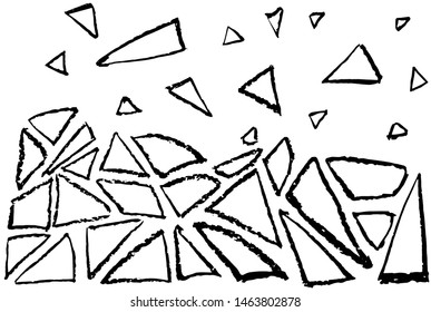 Stylized triangles painted with coal. Graphics. For creative ideas, drawing on fabric