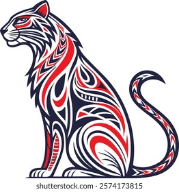 Stylized tribal art of a wild jungle cat, perfect for digital and print designs