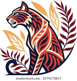 Stylized tribal art of a wild jungle cat, perfect for digital and print designs