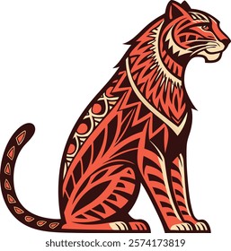 Stylized tribal art of a wild jungle cat, perfect for digital and print designs