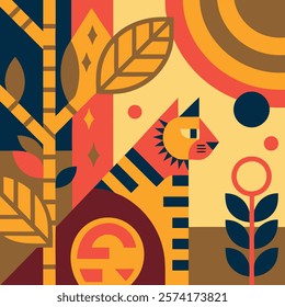 Stylized tribal art of a wild jungle cat, perfect for digital and print designs