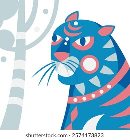 Stylized tribal art of a wild jungle cat, perfect for digital and print designs