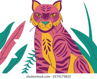 Stylized tribal art of a wild jungle cat, perfect for digital and print designs