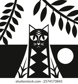 Stylized tribal art of a wild jungle cat, perfect for digital and print designs