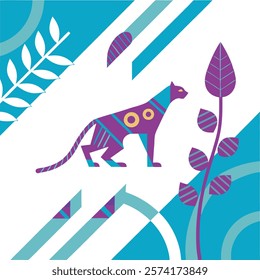 Stylized tribal art of a wild jungle cat, perfect for digital and print designs