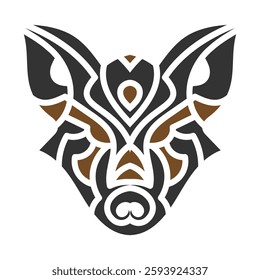 Stylized tribal boar head tattoo design with bold geometric patterns in black and brown, symbolizing strength, resilience, and warrior spirit. Tribal Boar Head Tattoo with Geometric Patterns