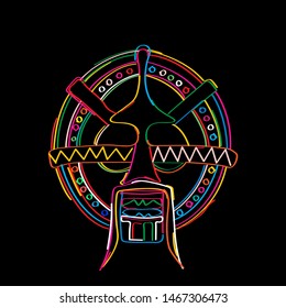 Stylized tribal mask in colors, vector 