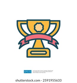 A stylized trophy icon featuring a golden cup with a ribbon, symbolizing achievement and success. Ideal for awards or competition themes.