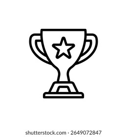 Trofeo estilizado con un emblema de estrella sobresale en un simple dibujo de línea en blanco y negro, que simboliza el éxito y el logro ideal para presentaciones y gráficos con temas de premios.