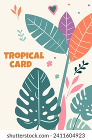 Tarjeta tropical estilizada. Plantilla de vectores para diversos usos.