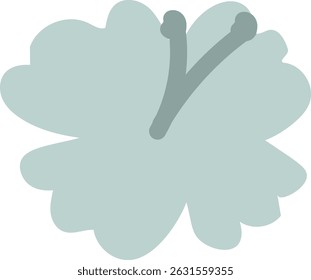A stylized tropical flower with large petals and a simple stem in a flat art style. The image depicts a blooming plant with broad leaves and a minimalistic appearance. Cartoon vector illustration