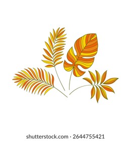 Stylized Tropical Leaves in Autumn Colors Vector Illustration